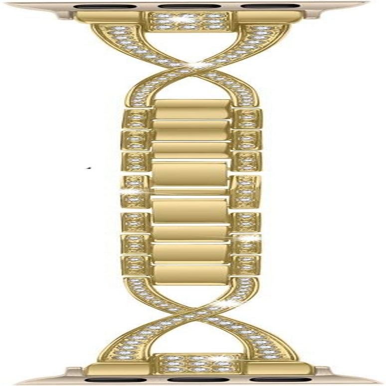 For Apple Watch Band 38Mm 40Mm 41Mm Women Series 9 8 7 6 5 4 SE Iwatch Bands Bling Metal Bracelet Cute Fancy Dressy Strap Gold