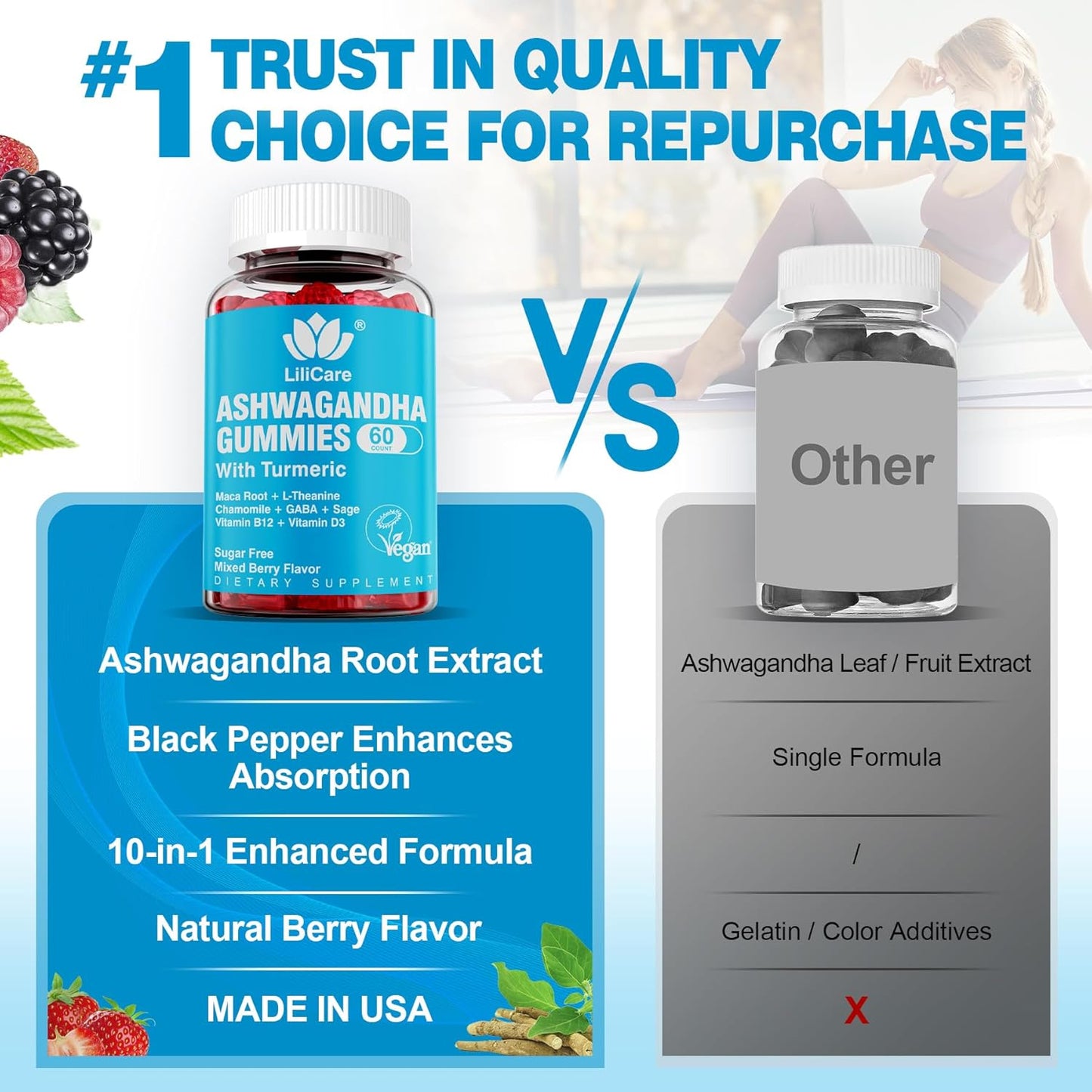 2 Pack Ashwagandha Gummies for Immune Support, 2000Mg Organic Ashwa Root Extract Supplement for Women & Men - 120 Count TLBH