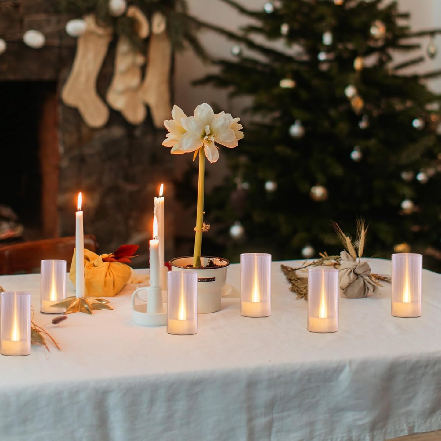 Flameless Candles, Battery Operated LED Pillar Candles, D1.5 X H3 Inch, Flickering Warm White Long Flame-Effect Light, Romantic Electronic Fake Votive Candles, Set of 12 (Warm White)