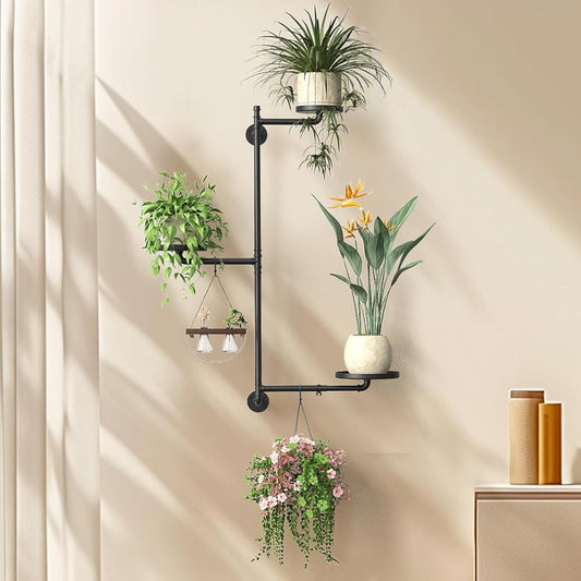 Rotating Window Plant Shelves, 3-Tier Metal Window Sill Shelf for Plants Indoor, Wall Mounted Plant Hanger Plant Holder Stand with 2 S-Shaped Hooks, Home Decor Perfect Gifts for Plant Lovers