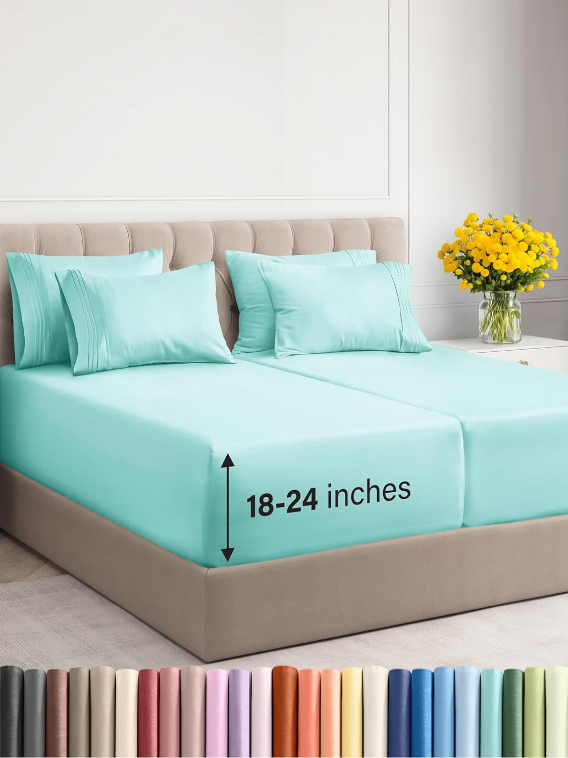 Extra Deep King Sheet Set - 6 Piece Breathable & Cooling Sheets - Hotel Luxury Bedding Set 18-24 Inch Extra Deep Pockets - Easy & Secure Fit - Super Soft, Wrinkle Free & Comfy - Navy Blue, King Size