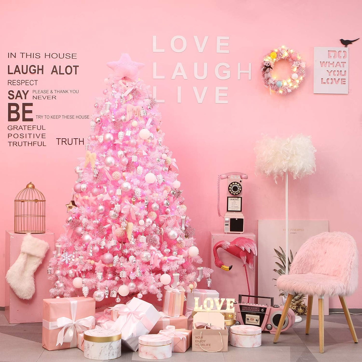 Plastic Christmas Glitter Snowflake Ornaments Christmas Tree Decorations, 4-Inch, Set of 36, Pink