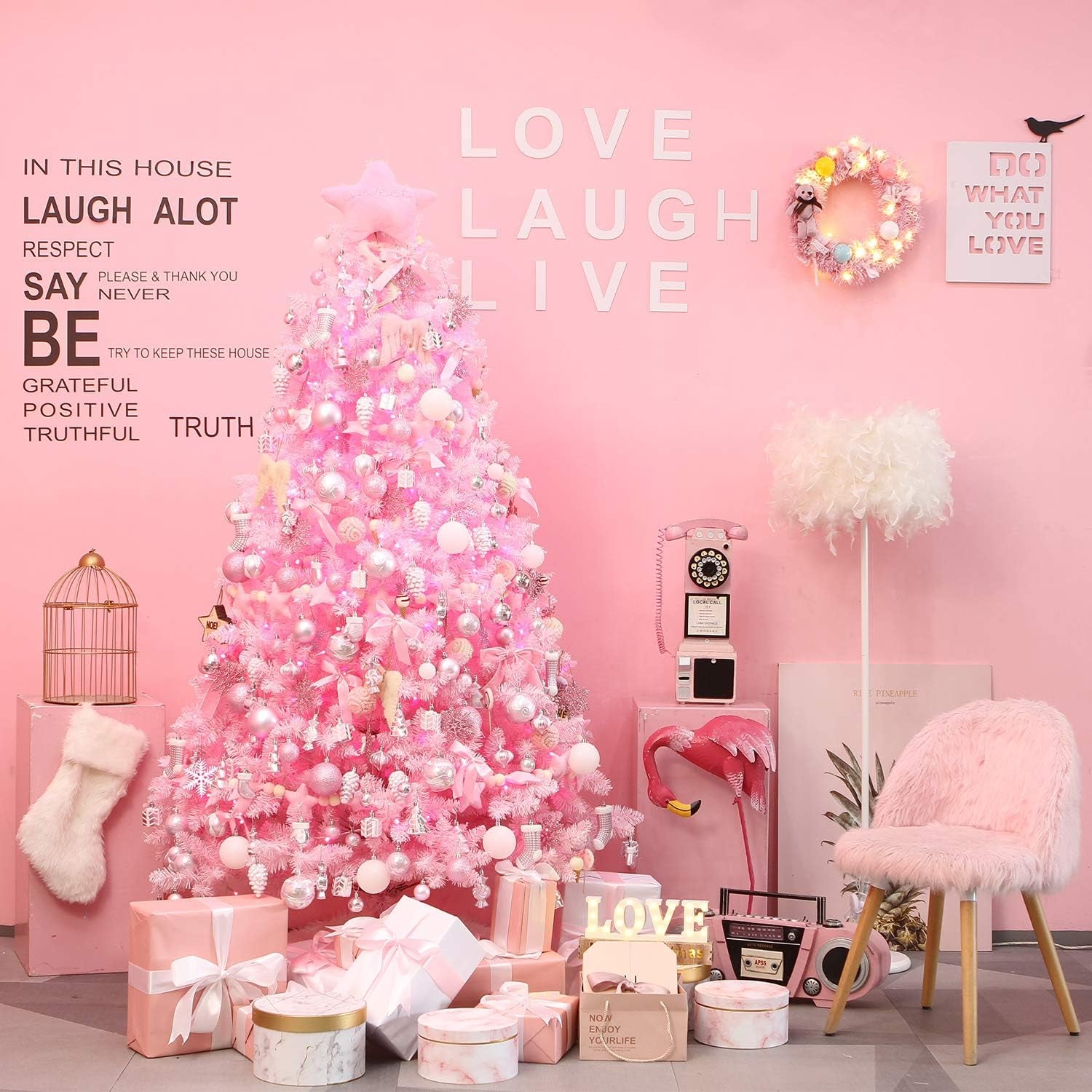 Plastic Christmas Glitter Snowflake Ornaments Christmas Tree Decorations, 4-Inch, Set of 36, Pink