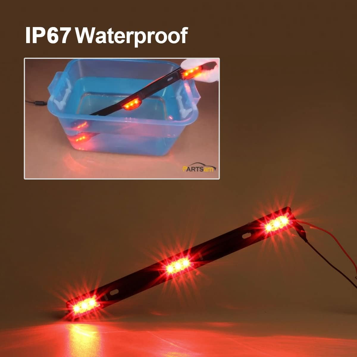 Red Clearance ID BAR Marker Light 3 Light 9 LED Trailer Sealed Stainless Steel, [DOT Approved] Sealed 3-Light Truck and Trailer Identification LED Light Bar Red Led Strip W/Black Base