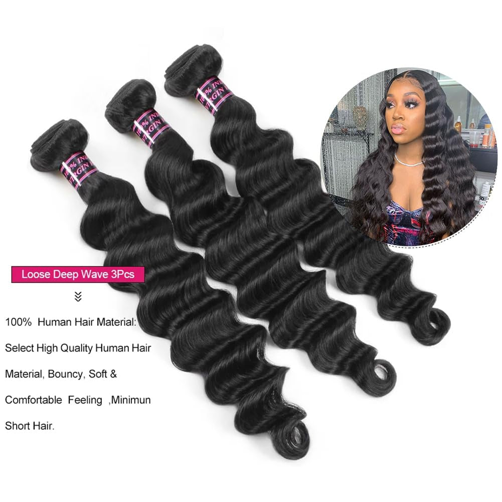 Brazilian Hair Bundles Loose Deep Wave Virgin Remy Human Hair (18 20 22 Inch) Loose Deep Curly Wet and Wavy Hair 3 Bundles/Lot Hair Weft Natural Color