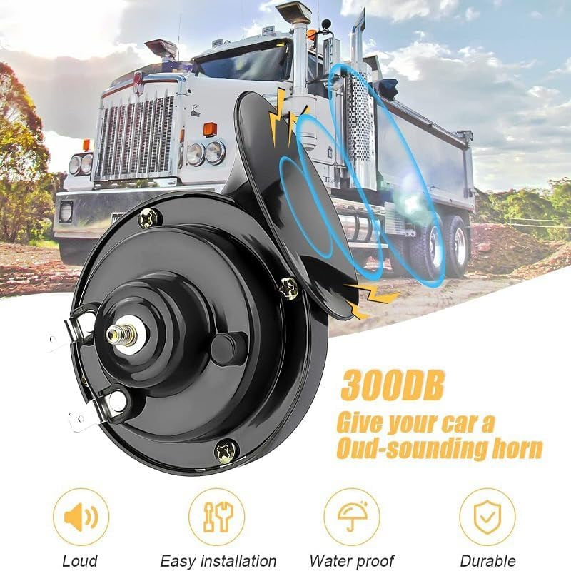 300DB Super Loud Train Horns for Truck, 2Pcs 12V Car Horn Kits, Loud Dual-Tone Waterproof Electric Air Horns, Automotive Accessories Universal for Cars Pickup Trucks Motorcycle Bike Boat (Black) TRUCK DRIVER