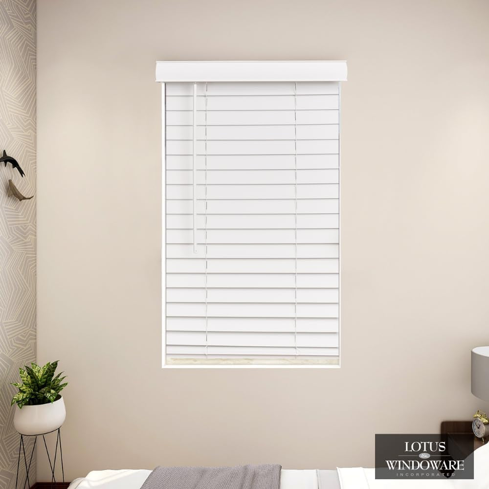 Cordless Faux Wood Blinds, 35" Wide X 84" Long, Smooth, Snow White, 2 Inch Horizontal Blinds – for Living Room, Bedroom, Interior Door Windows