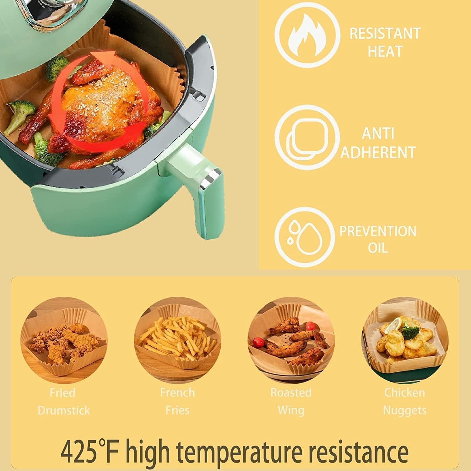 Air Fryer Paper Liners, 125PCS Non-Stick Disposable Liners, Baking Paper for Air Fryer Oil-Proof, Water-Proof, Food Grade Parchment for Baking Roasting Microwave (8Inch-Square)