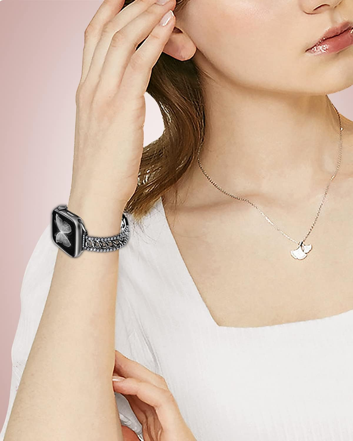 Bling Chain Bands Compatible with Apple Watch Series 8 Band 41Mm 40 Mm 38Mm, Women Luxury Dressy Glitter Diamond Rhinestone Stainless Steel Metal Bracelet for Iwatch Series 7/6/5/4/3/2/1/SE