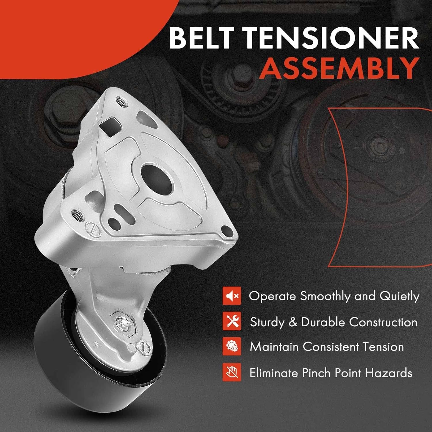 Belt Tensioner Assembly with Pulley Compatible with Honda Accord 2003-2007, Civic 2006-2015, CR-V, Element & Acura TSX, CSX, RDX, ILX, Replace# 31170RAAA01, 31170PNA023
