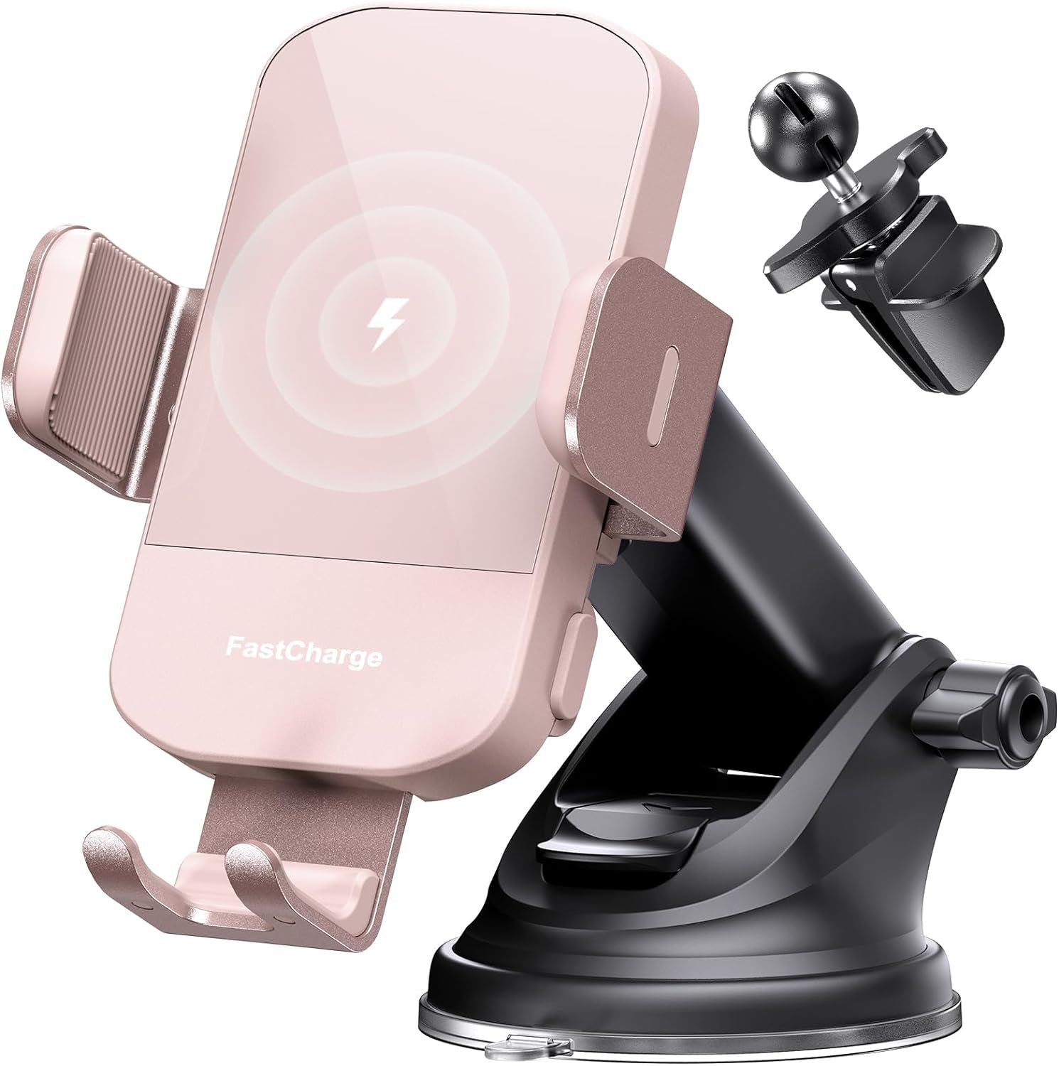 Wireless Car Charger, 15W Fast Charging Auto Clamping Car Charger Phone Mount Phone Holder Fit for Iphone 16 15 14 13 12 Pro Max 11 XR XS, Samsung Galaxy S24 Ultra S23 S22 S21, S20, S10+, Black