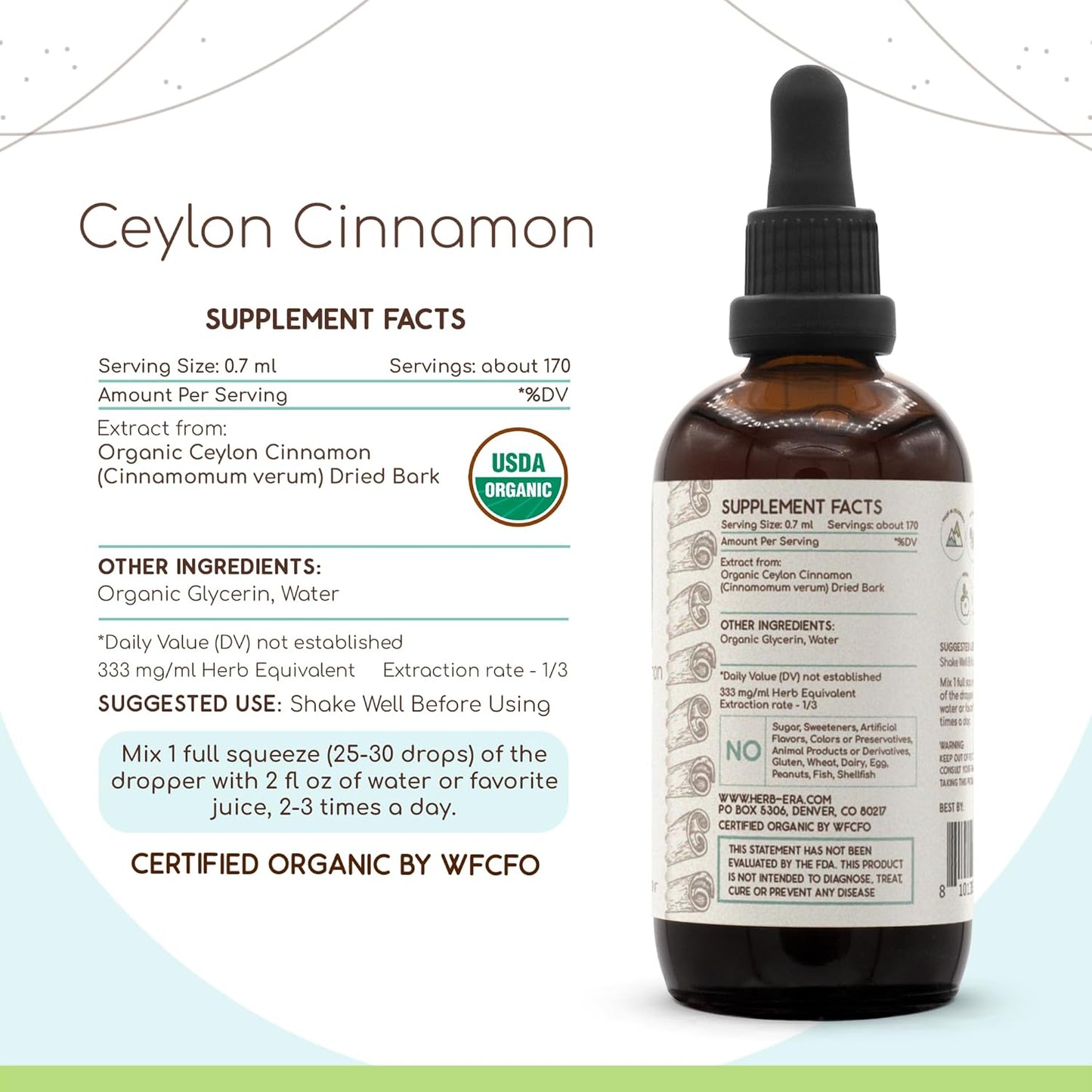 Ceylon Cinnamon B120 USDA Organic Tincture | Alcohol-Free Extract, High-Potency Herbal Drops | Certified Organic Ceylon Cinnamon (Cinnamomum Verum) Dried Bark (4 Oz) TLBH
