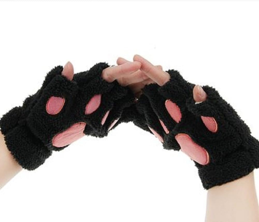 Cat Claw Bear Paw Fingerless Winter Plush Gloves 1*Pair