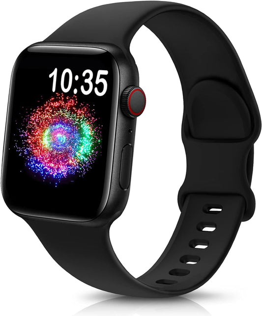 Sport Band Compatible with Apple Watch Bands 38Mm 40Mm 41Mm 42Mm 44Mm 45Mm 49Mm,Soft Silicone Strap Compatible for Apple Watch Series 9 Ultra 8 7 6 5 4 3 2 1 SE Men Women Black 38/40/41MM