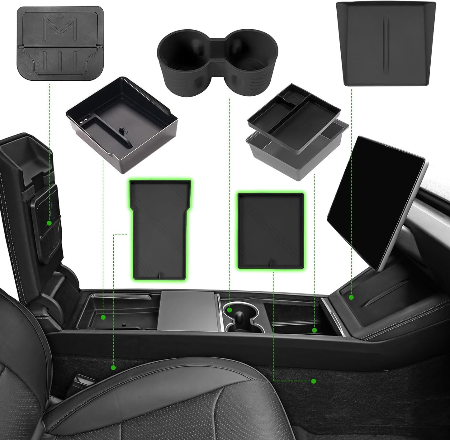 7PCS Center Console Organzier Tray for Tesla Model 3 Highland 2025 2024, Armrest Hidden Storage Box Cup Holder Wireless Charger Pad for Tesla Model 3 Accessories 2024 2025