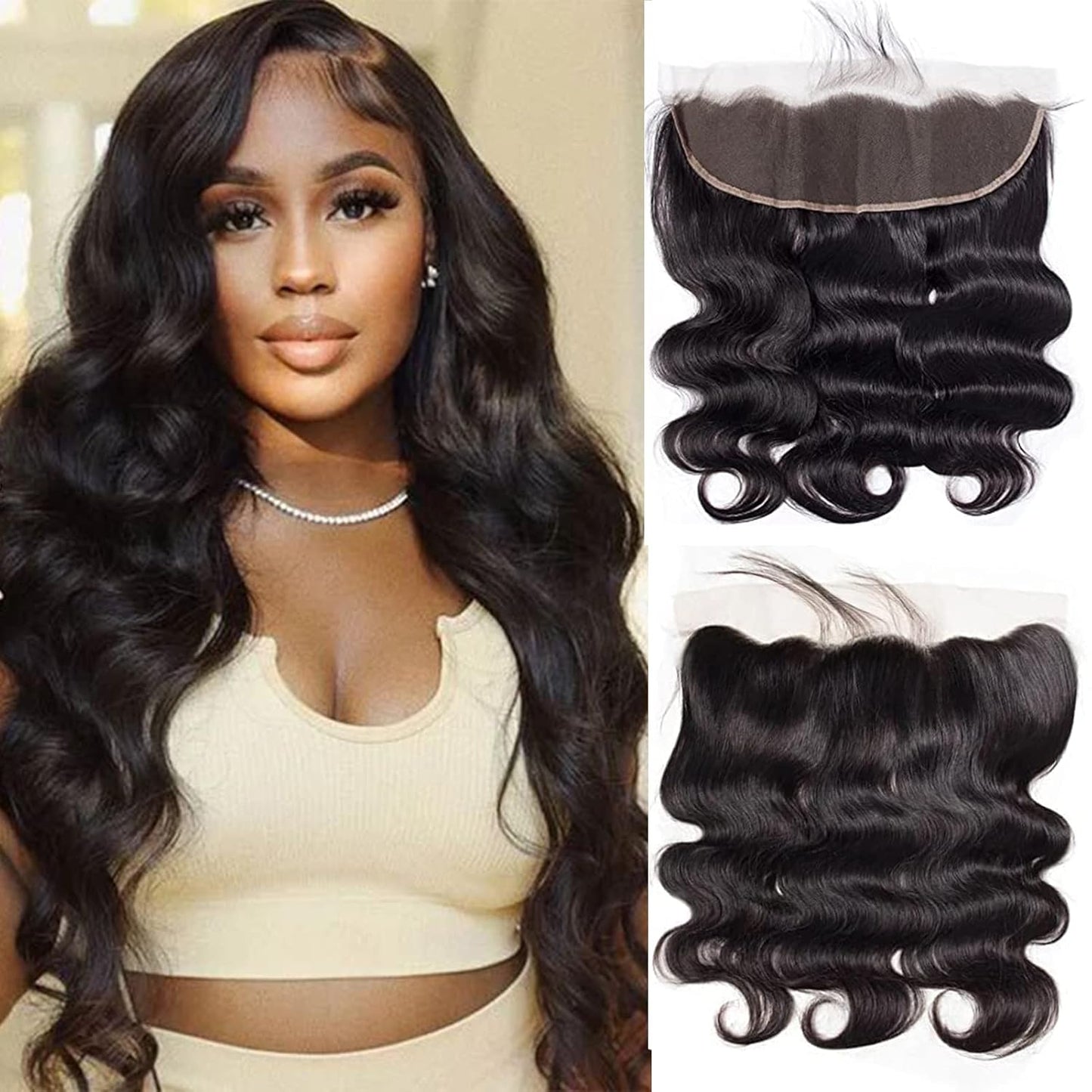 13X4 Ear to Ear Body Wave Lace Frontal Closure Brazilian Virgin Human Hair Transparent HD Lace Frontal Closure with Baby Hair Pre Plucked Natural Hairline Free Part 10 Inch Natural Black Color