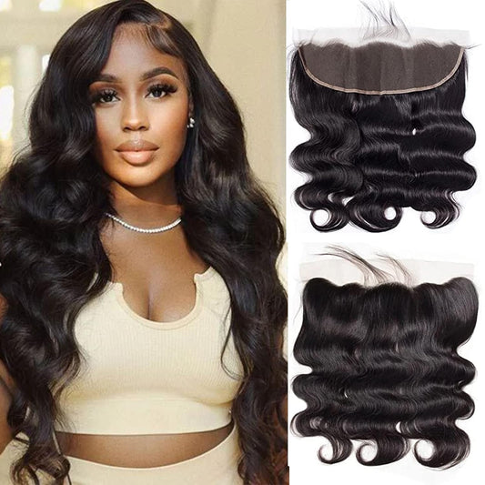 13X4 Ear to Ear Body Wave Lace Frontal Closure Brazilian Virgin Human Hair Transparent HD Lace Frontal Closure with Baby Hair Pre Plucked Natural Hairline Free Part 10 Inch Natural Black Color