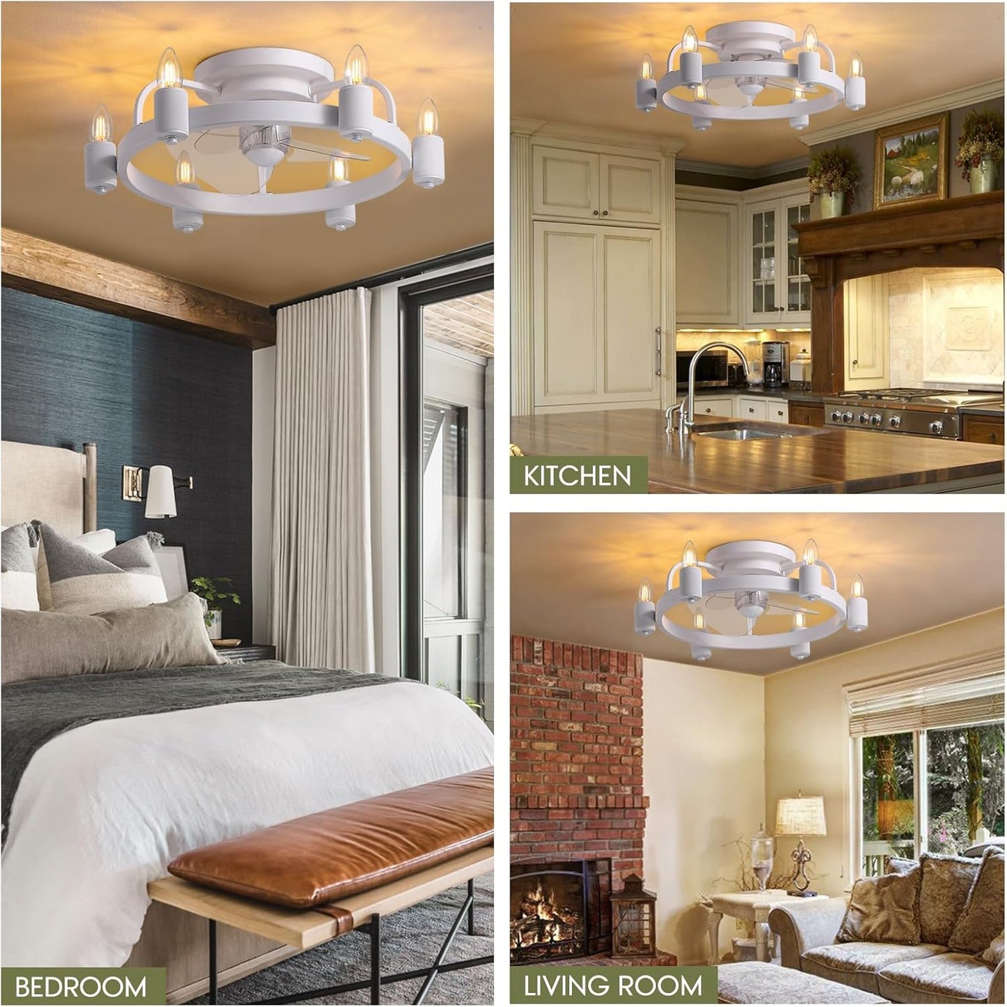 Ceiling Fans with Lights, Low Profile Ceiling Fan with Light, 20 in Flush Mount Ceiling Fan with Remote, 6 Speed, 1/2/4H Timer, Farmhouse Rustic Vintage Ceiling Fan for Kitchen, Bedroom