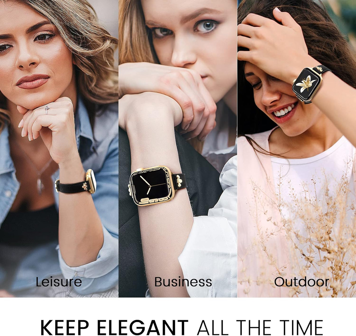 Slim Leather-Bands Compatible with Apple Watch Band 38Mm 40Mm 41Mm Top Genuine Leather Band with Charms