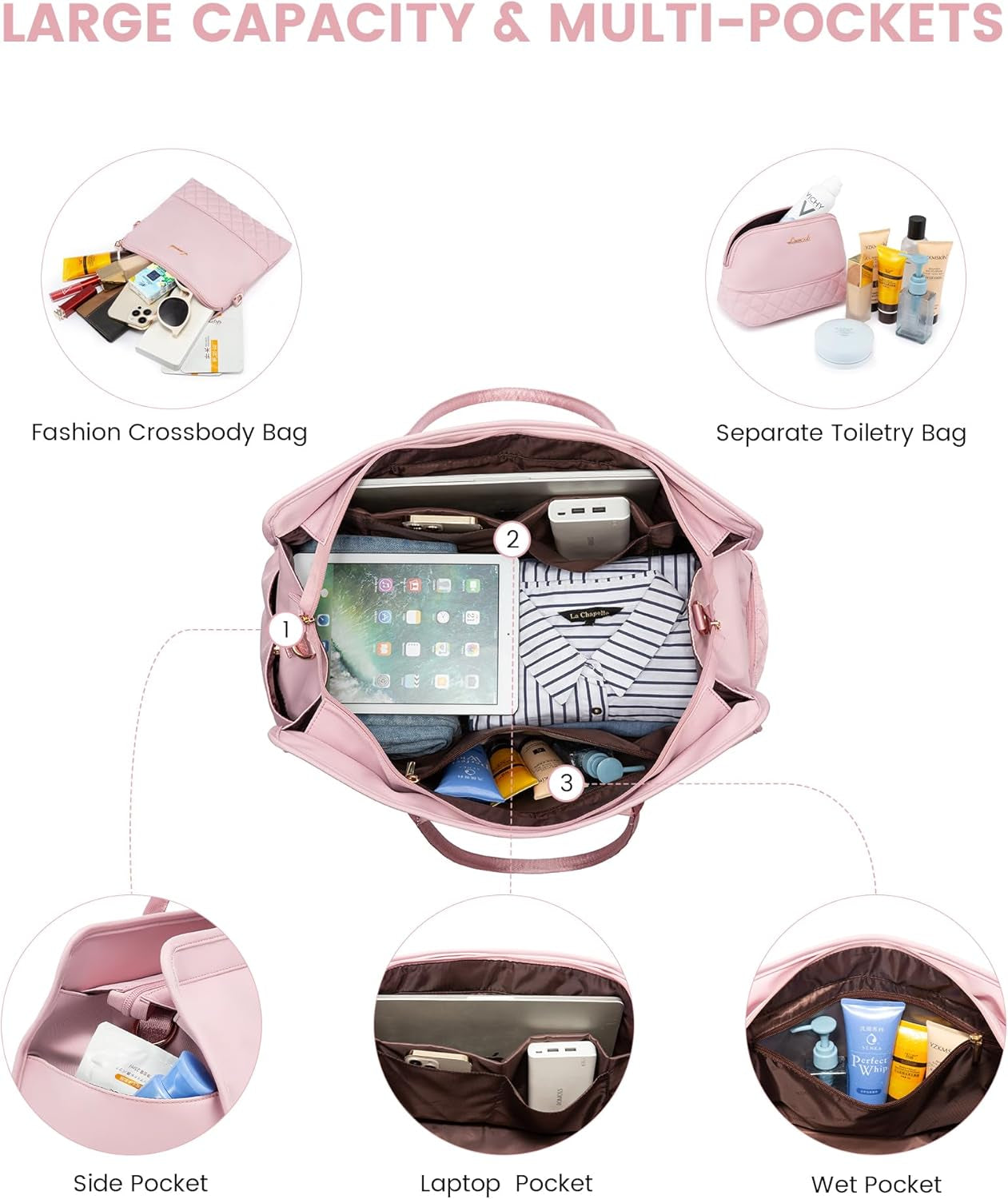 Weekender Bags for Women Travel Duffle Bag with Shoe Compartment, Carry on Overnight Bag Set