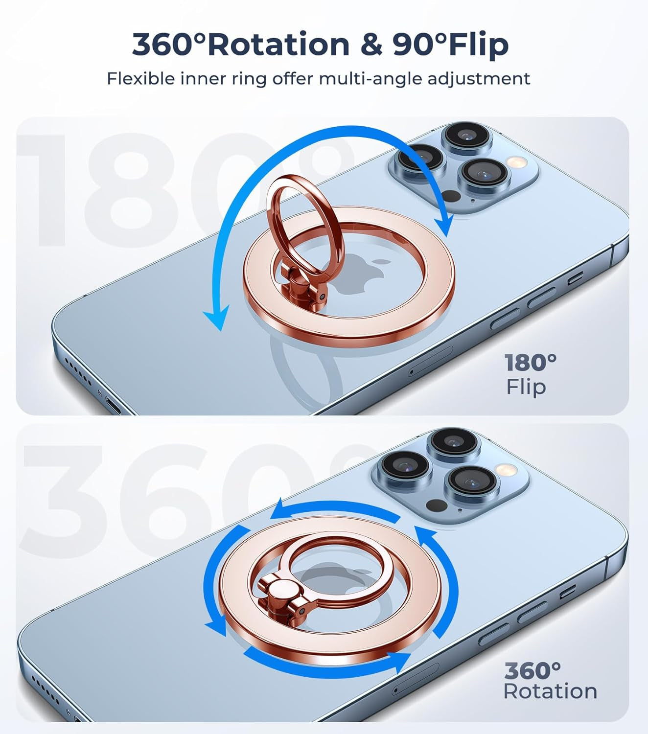 Glitter Magnetic Phone Ring Holder for Magsafe, Magnet Finger Ring Grip Stand Holder, Compatible with Pops0Ckets Magsafe Accessories for Women Iphone 16E,15,14, 13, 12 11 Pro/Max/Plus, Rose Gold