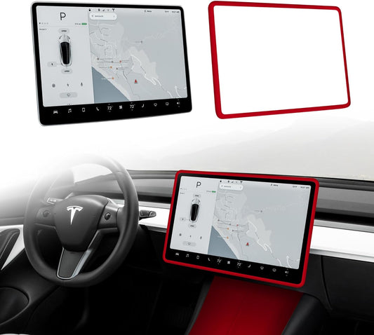 Screen Edge Protector Frame Compatible with Tesla Model 3/Y Interior Accessories 2017-2024 Silicone Center Console Bumper Decor Protection Skin Friendly Bordeaux Red