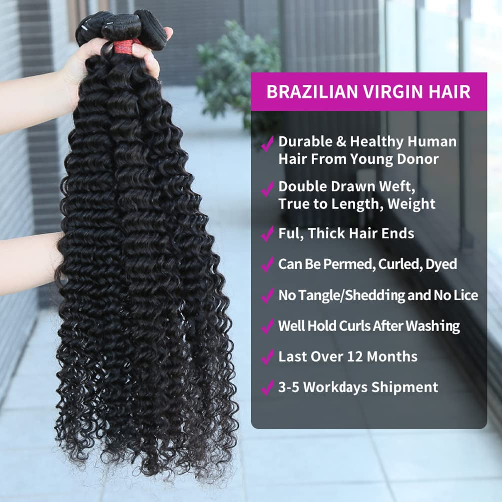 Deep Wave Human Hair 4 Bundles (22 24 26 28) 12A 100% Unprocessed Brazilian Virgin Remy Deep Curly Weave Human Hair Bundles Hair Weft Extensions Natural Black for Black Women