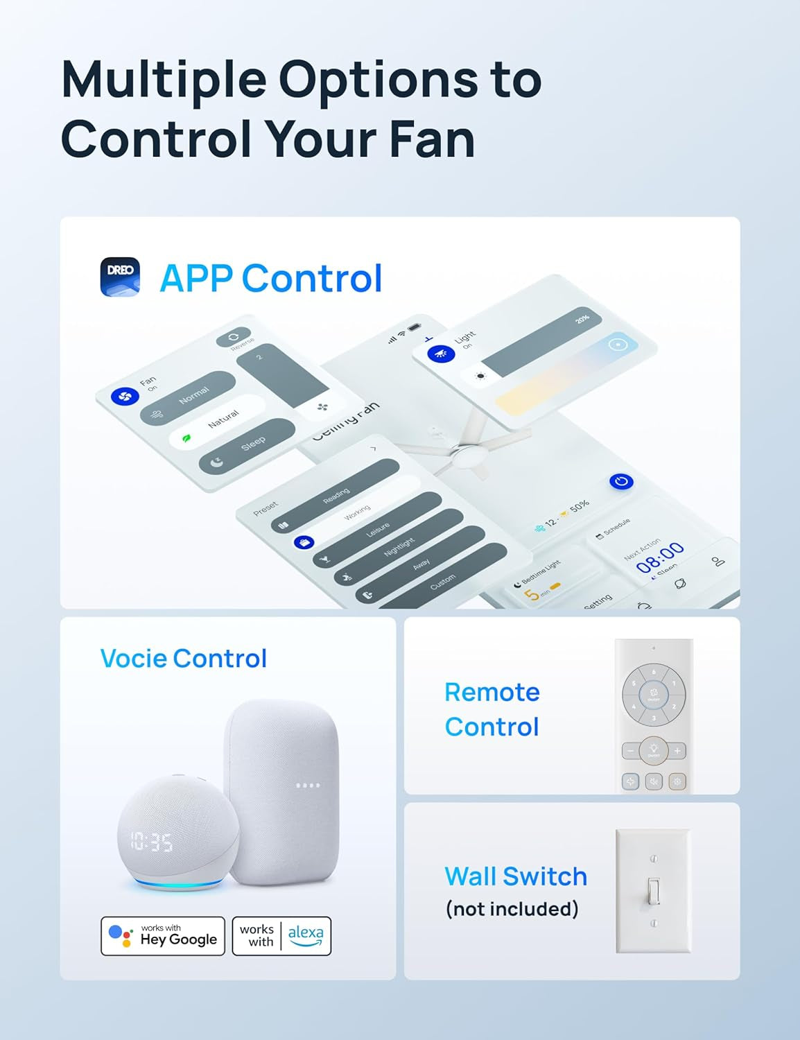 Smart Ceiling Fan with Lights, 52 Inch, 12 Speeds & 3 Fan Modes, Stepless Color Tones, Dimmable LED Light, 12H Timer, Quiet DC Motor, Remote/App/Alexa Control, White Ceiling Fans Indoor