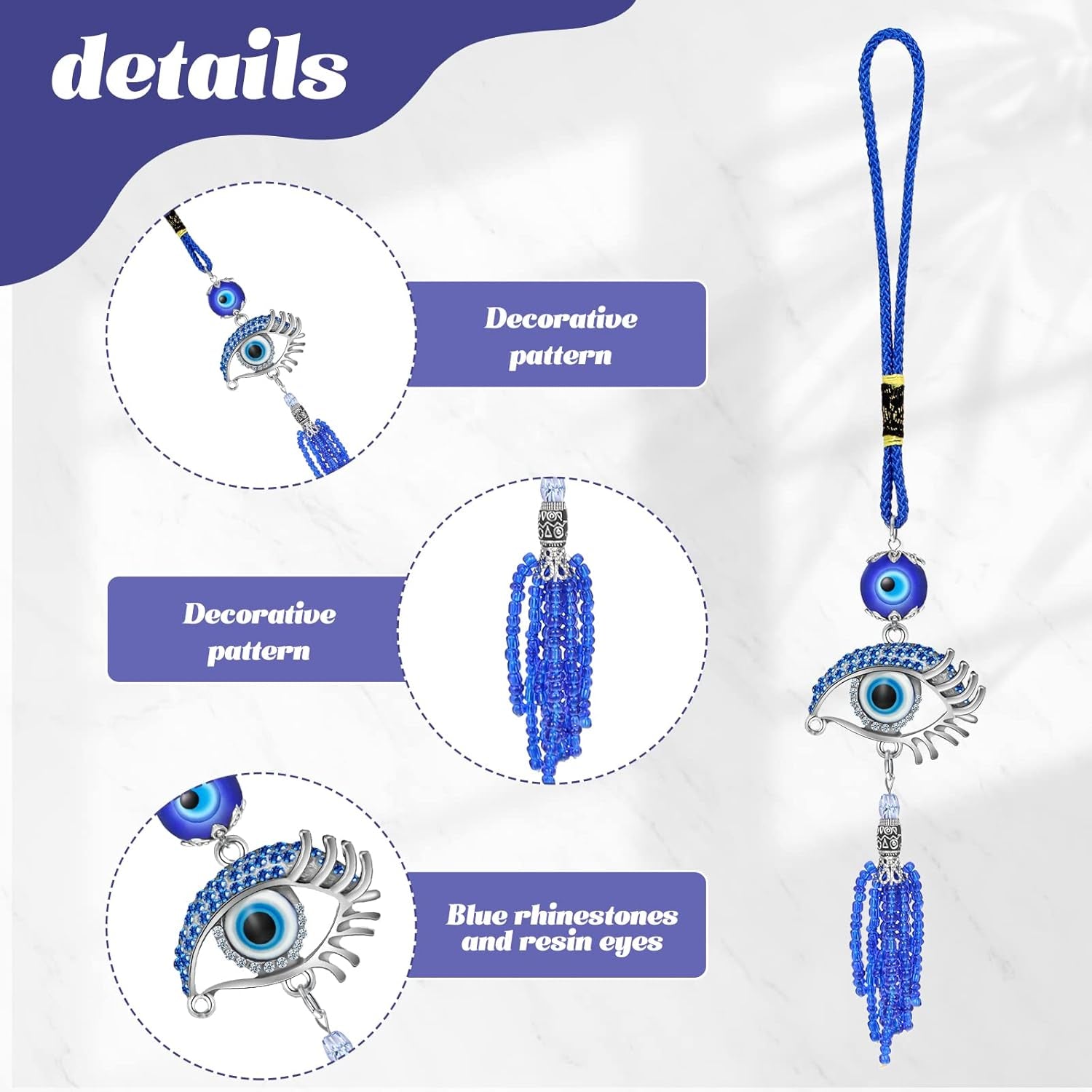 6 Pieces Lucky Evil Eye Car Hanging Ornament Blue Evil Eye with Butterfly Hanging Decoration Turkish Evil Eye with Elephant Amulet Life Tree Amulet Evil Eye Hanging Keychain for Car Home Protection