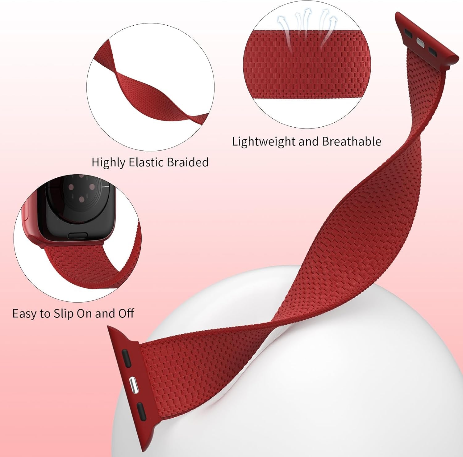 Braided Solo Loop Bands Compatible with Apple Watch 38Mm 40Mm 41Mm 42Mm 44Mm 45Mm 49Mm, Sport Stretch Elastics Strap Wristbands for Iwatch Series 9/8/7/6/5/4/3/2/1 Ultra/Ultra 2 SE Women Men