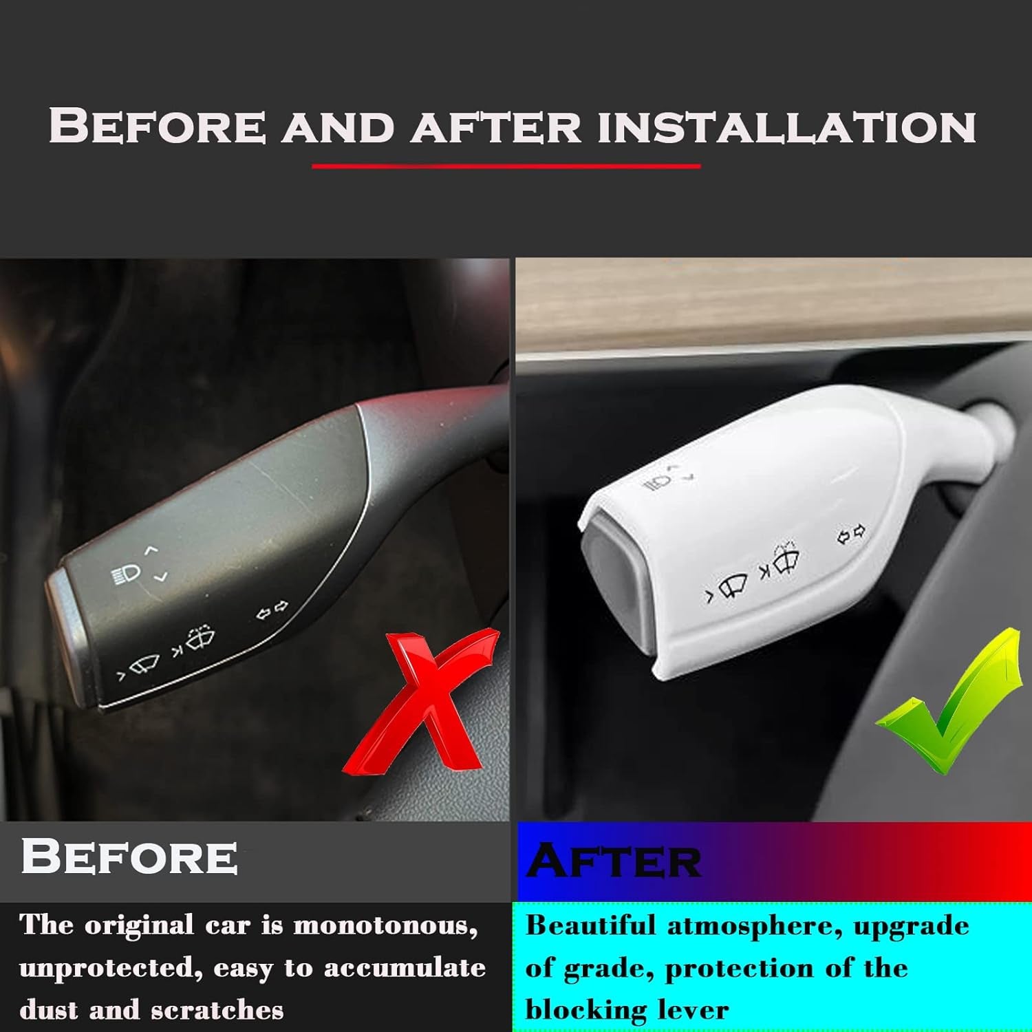 Steering Lever Cover for Tesla Model 3 Model Y, Gear Shift Cover Accessories Gear Lever Decorative Cover for Model 3/Y (White)