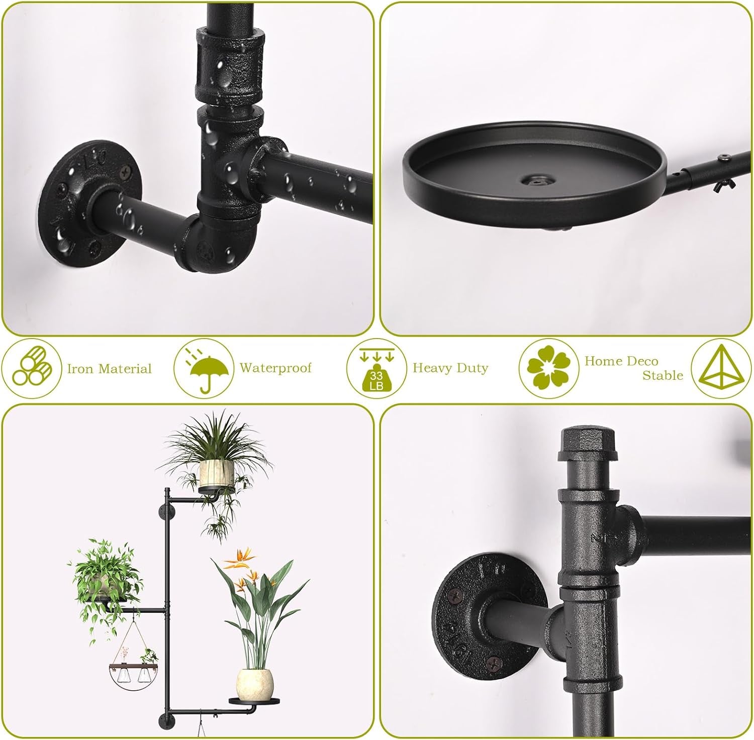 Rotating Window Plant Shelves, 3-Tier Metal Window Sill Shelf for Plants Indoor, Wall Mounted Plant Hanger Plant Holder Stand with 2 S-Shaped Hooks, Home Decor Perfect Gifts for Plant Lovers