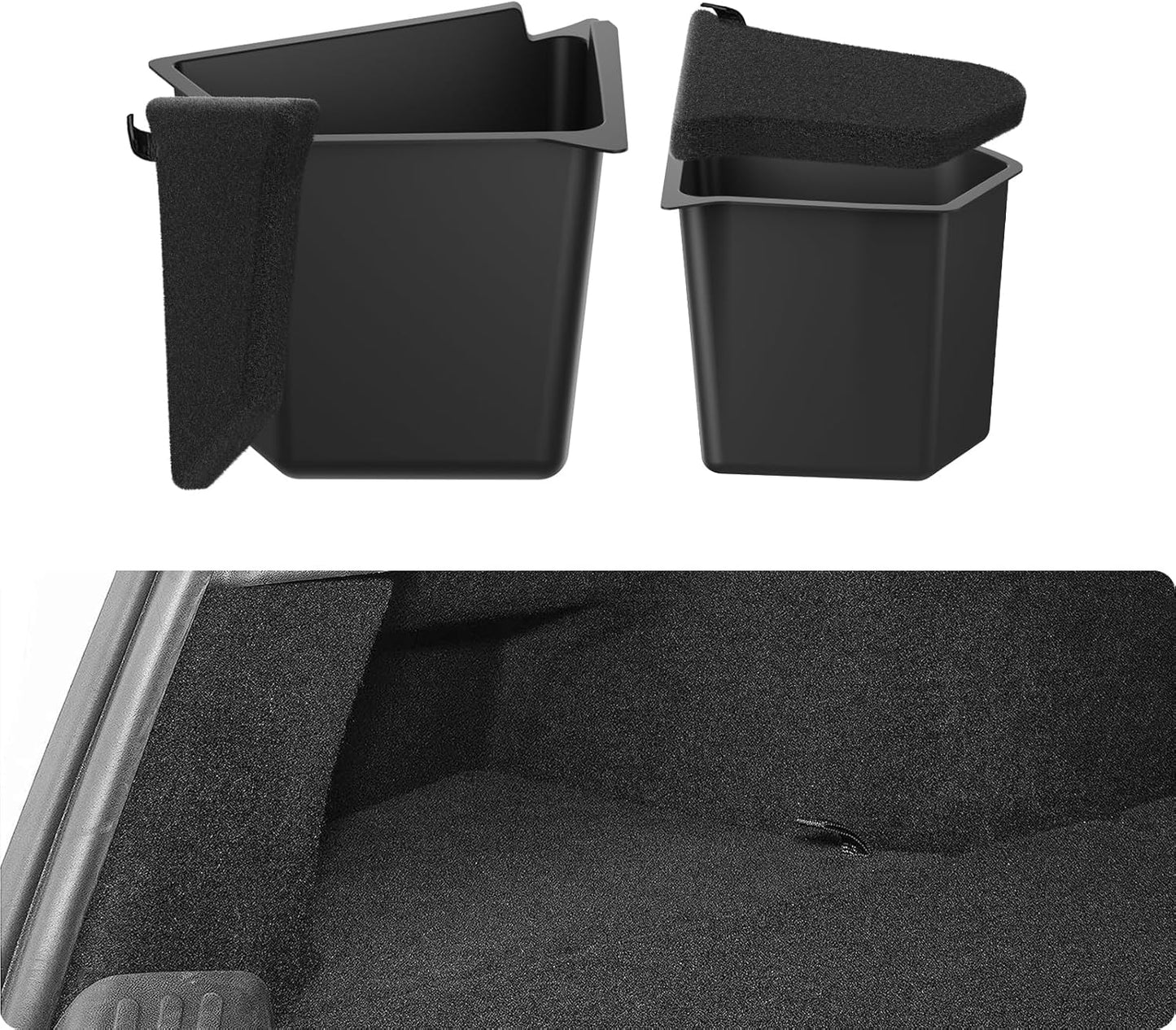 2022-2024 Tesla Model Y Trunk Organizer Waterproof Rear Trunk Storage Bins Side Box with Carpeted Lip Interior Accessories Set of 2 for Model Y 5-Seater (Newest Version)