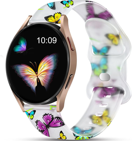 Transparent Band Compatible for Samsung Watch 4 Bands/Galaxy Watch 5 Band 40Mm/Samsung Galaxy Active 2 Watch Bands,20Mm Soft Pattern Printed Fadeless Strap for Galaxy Watch 3 41Mm Women Butterfly