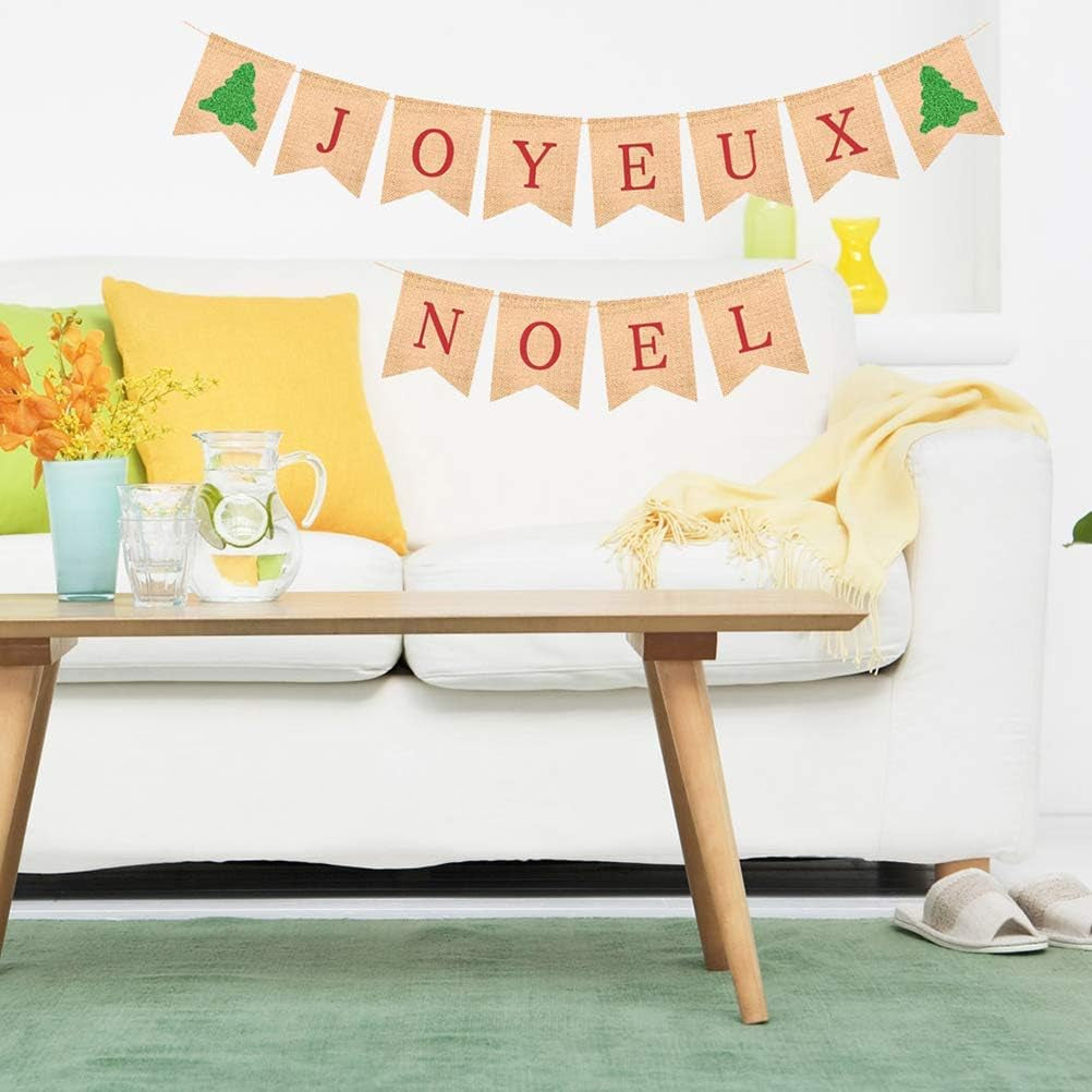 JOYEUX NOEL Banner Christmas Banner Burlap Bunting Banner Party Garland Flag for Christmas Home Party Decor