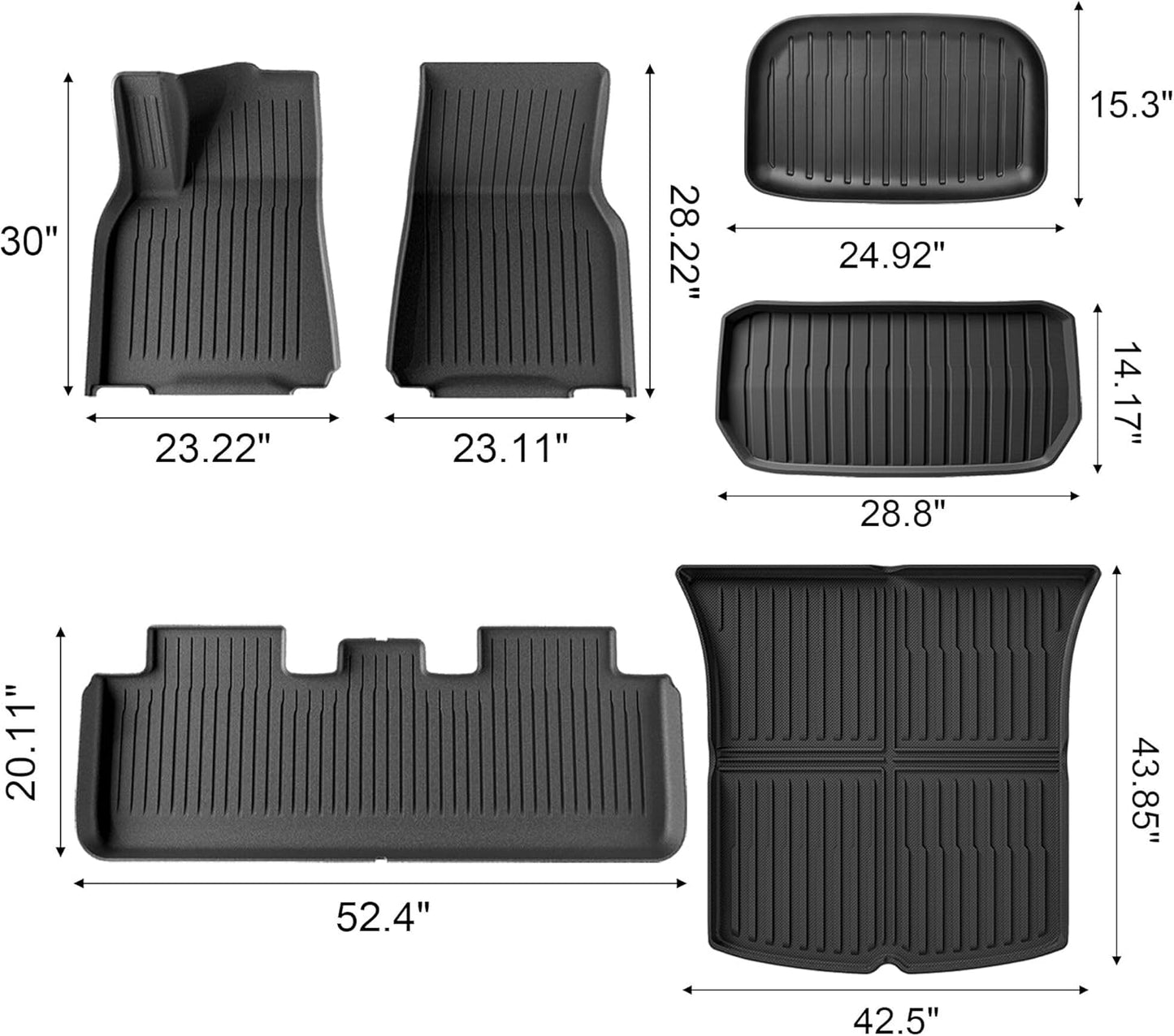 Floor Mats for Tesla Model Y 2021-2023 2024, Set of 6 Mats All Weather TPE Waterproof Anti-Slip Front & Rear Trunk Mats Cargo Liners, Custom Fit for Tesla 5-Seater (Not Fit 7-Seat)