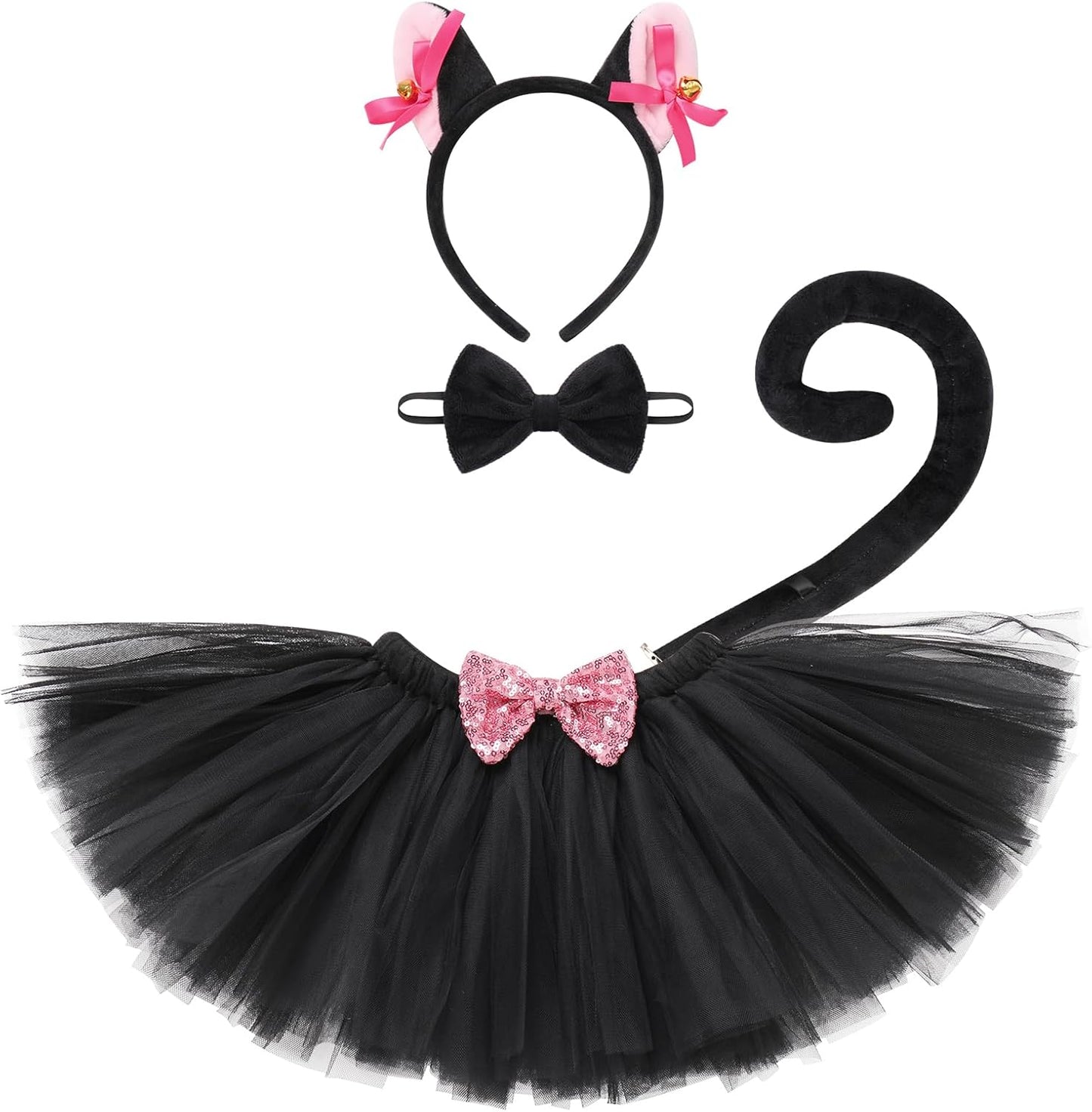 Baby Girls Jungle Animals Costume Tulle Tutu Skirt Ears Headband Bow Tie and Tail Set for Halloween Cosplay Dress Up