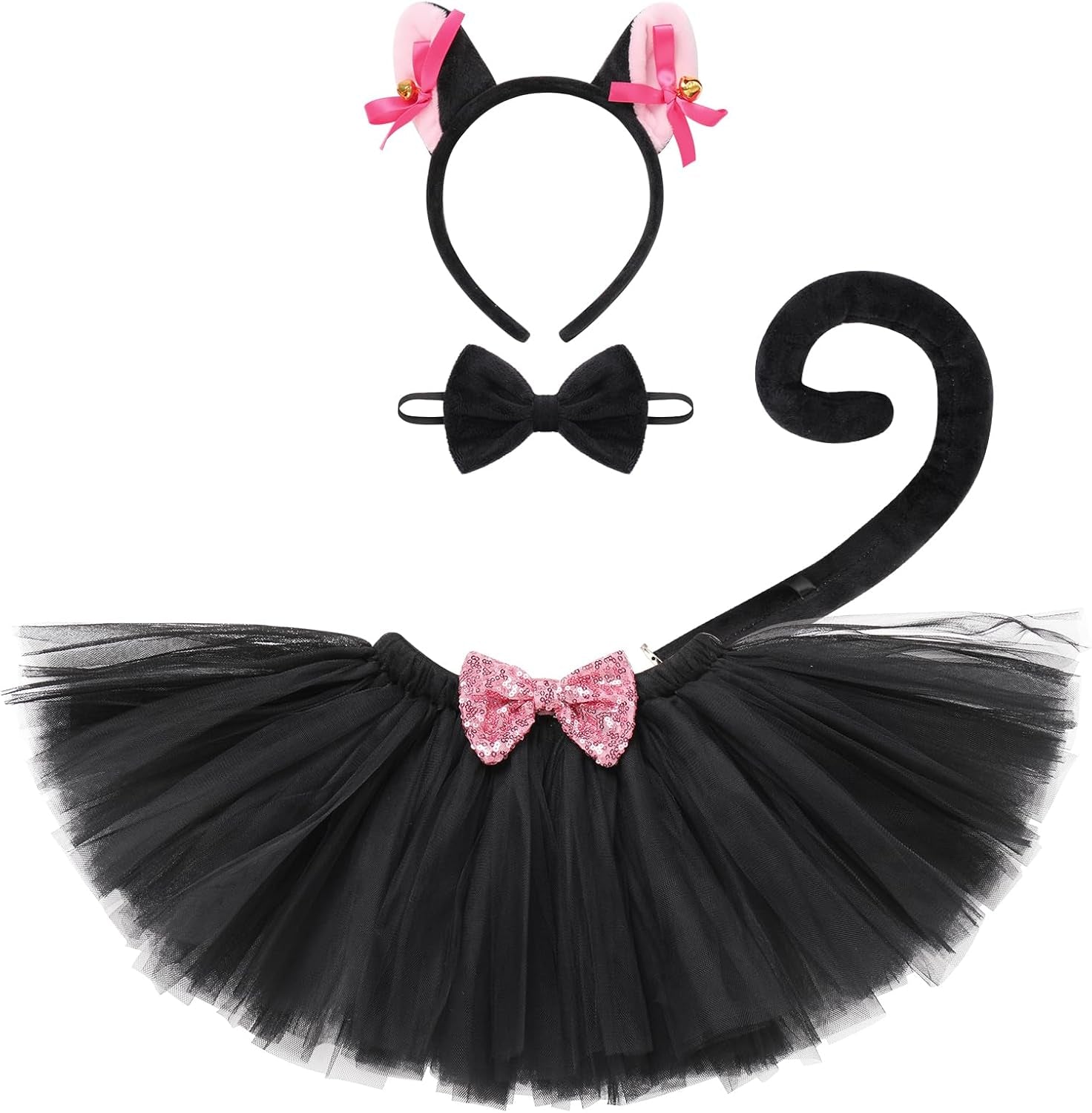 Baby Girls Jungle Animals Costume Tulle Tutu Skirt Ears Headband Bow Tie and Tail Set for Halloween Cosplay Dress Up