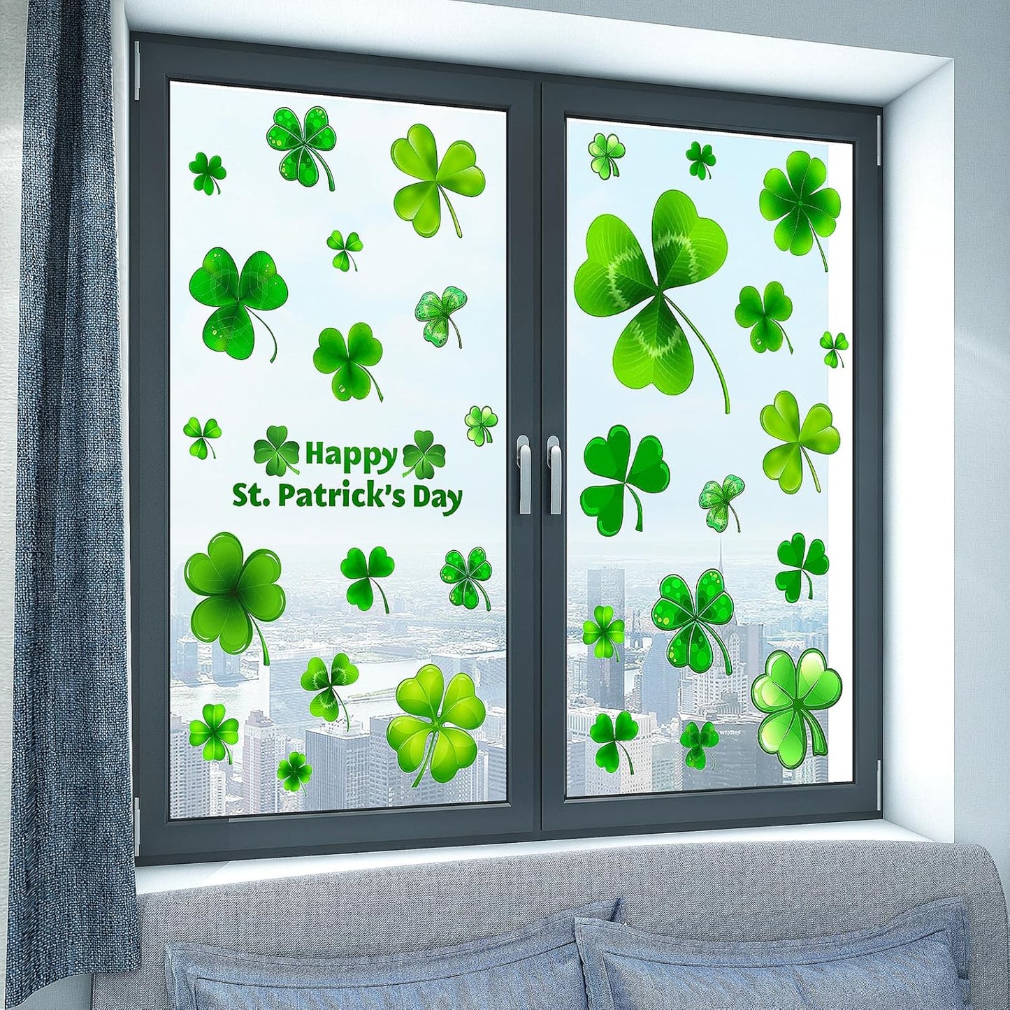 St Patricks Day Window Clings, Shamrock Stickers for St Patricks Day Decorations, 150Pcs Reusable Static Spring Window Clings Decor