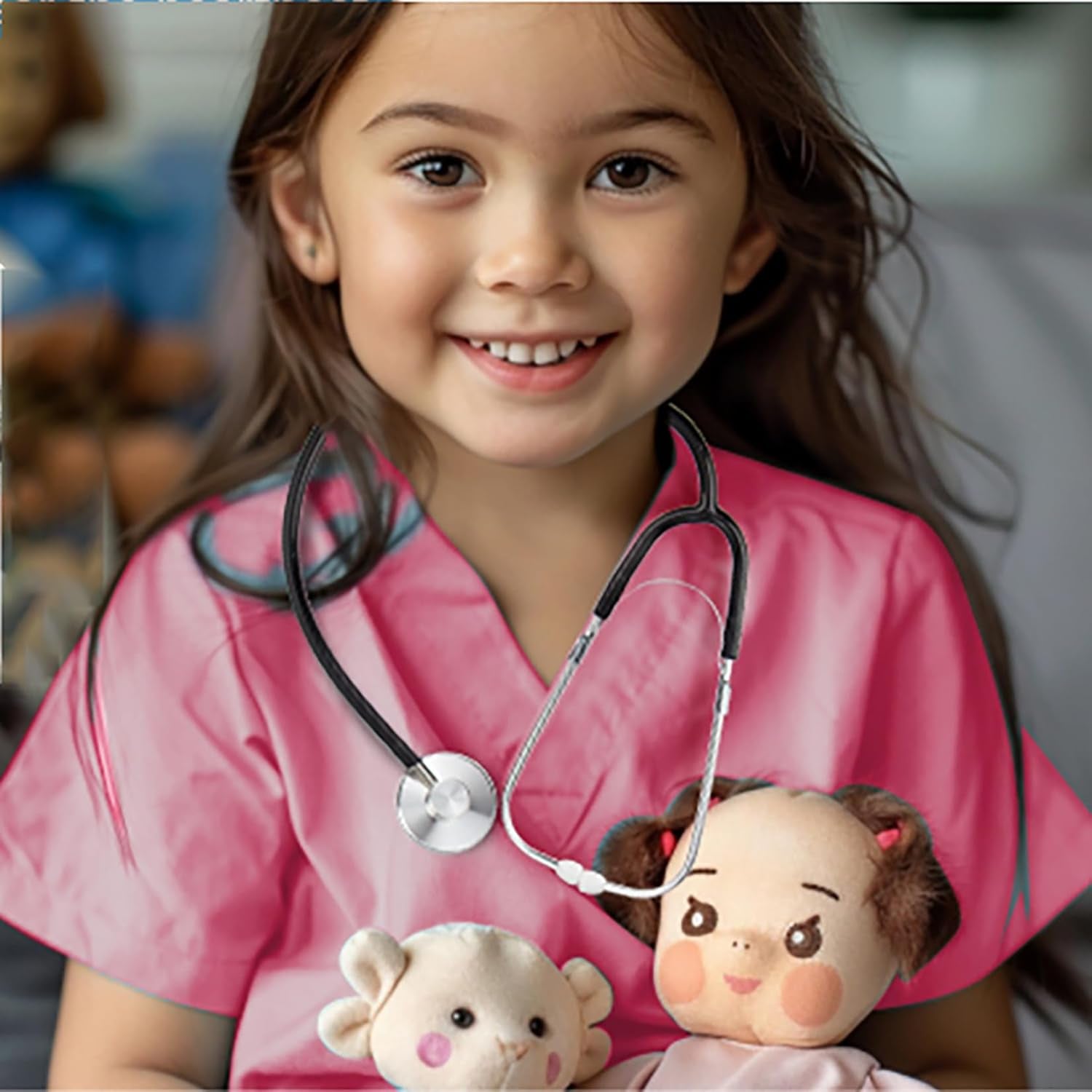 Kids Doctor Scrub Costume,Halloween Cosplay Dress Up,Nurse Scrub Set Gift for Boys and Girls 3-12Years Old 6PCS