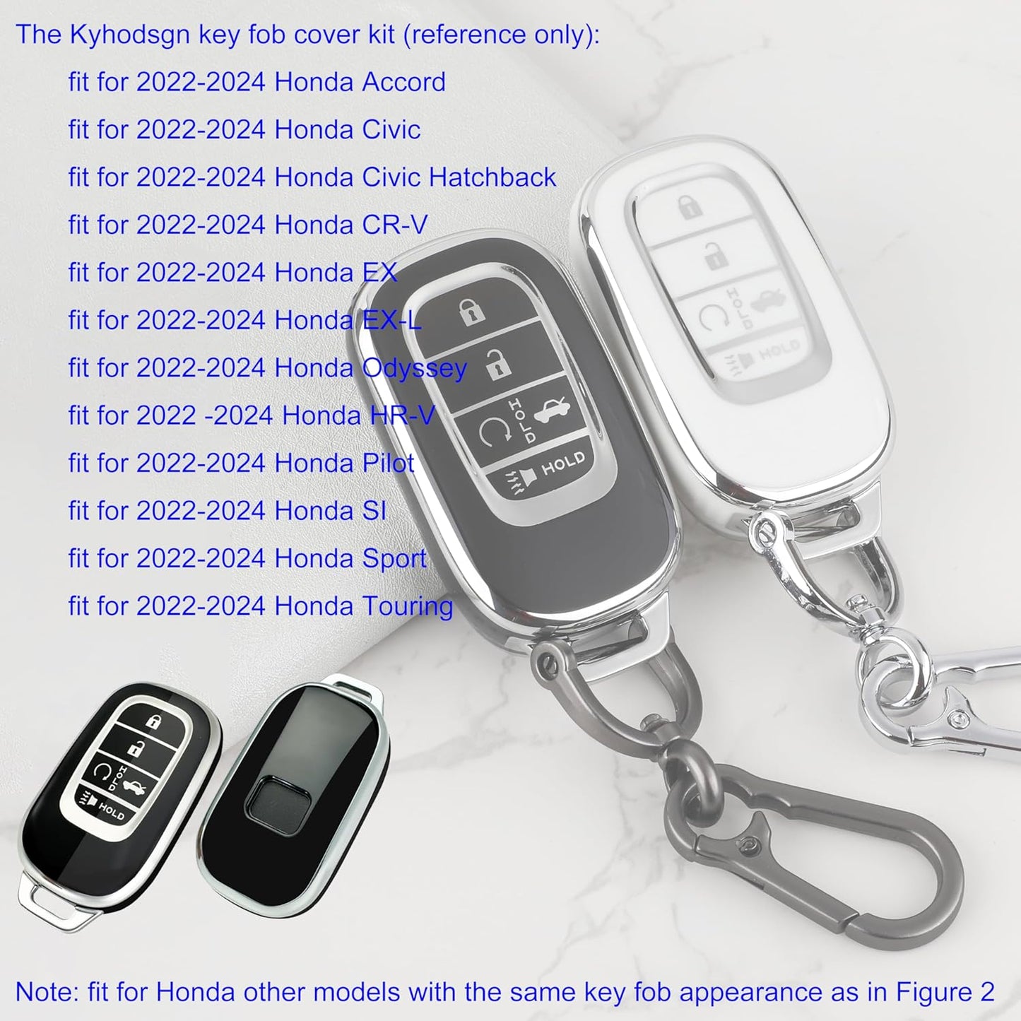 Key Fob Cover for Honda 2022 2023 2024 Accord Civic Pilot - Soft TPU Key Case for Honda CR-V HR-V Sport SI EX EX-L Touring Odyssey 5 Buttons Remote Key Fob (Pack of 2)