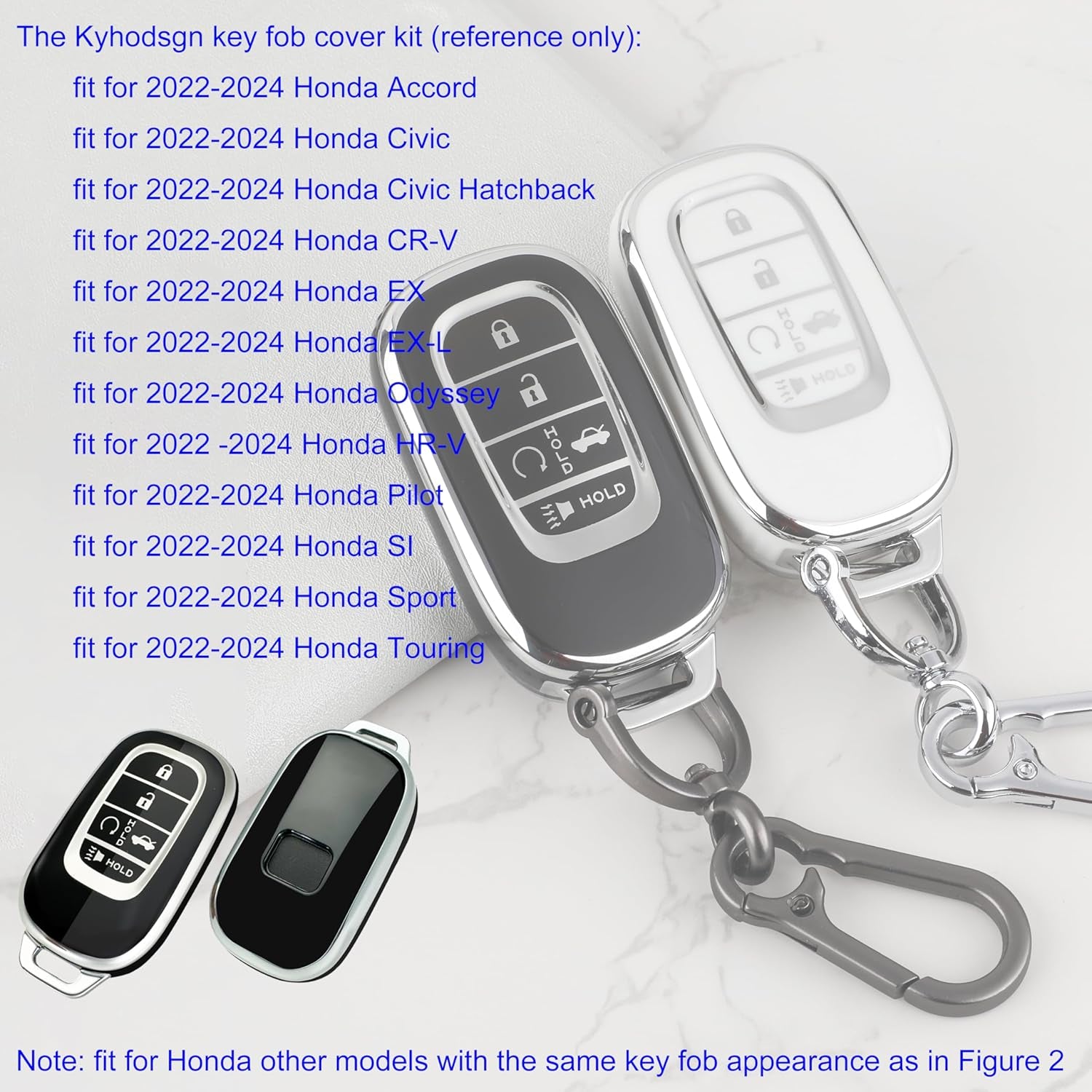 Key Fob Cover for Honda 2022 2023 2024 Accord Civic Pilot - Soft TPU Key Case for Honda CR-V HR-V Sport SI EX EX-L Touring Odyssey 5 Buttons Remote Key Fob (Pack of 2)