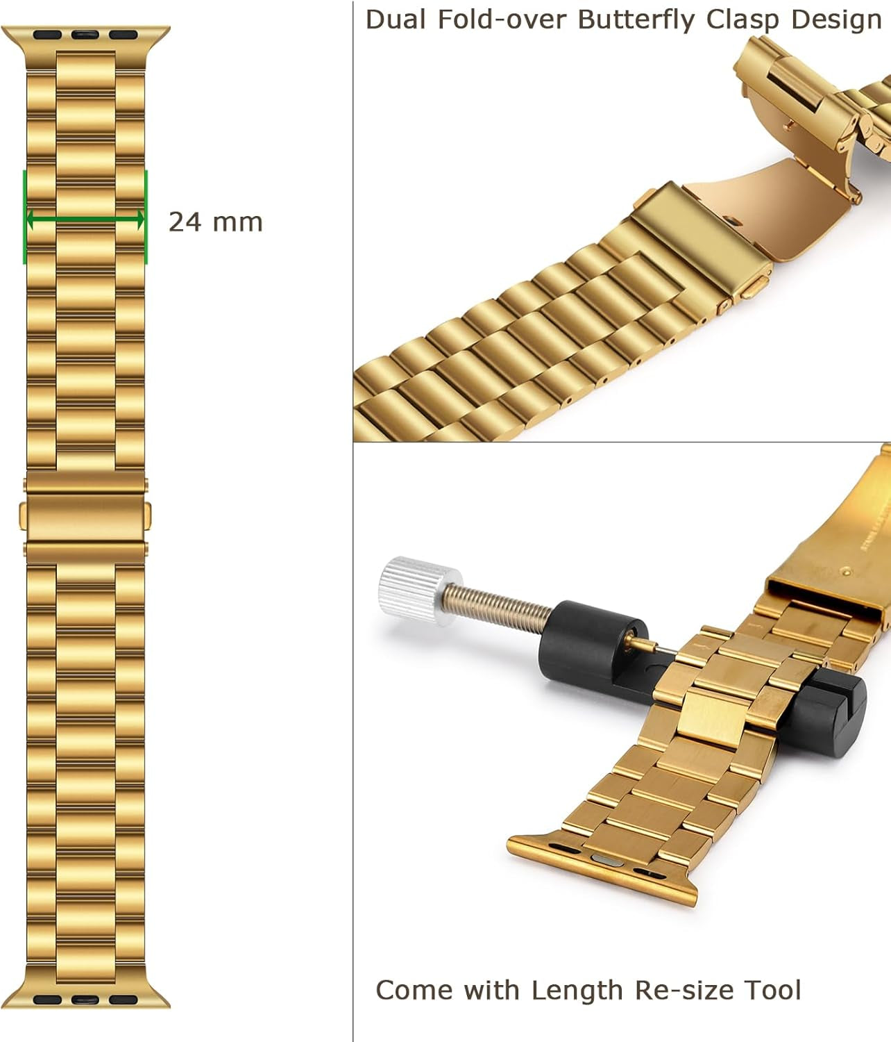 Band Compatible with Apple Watch Band 41Mm 40Mm 38Mm Premium Stainless Steel Metal Replacement Strap Compatible with Apple Watch SE Series 9 8 7 6 5 4 3 2 1 (Gold)