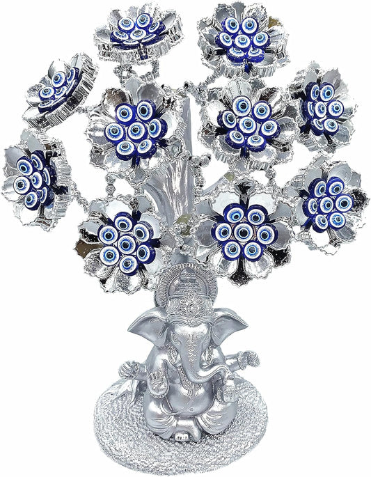 Turkish Nazar Blue Evil Eye Tree with Hindu Ganesha God Design Protection Blessing Home Office Decor-T12