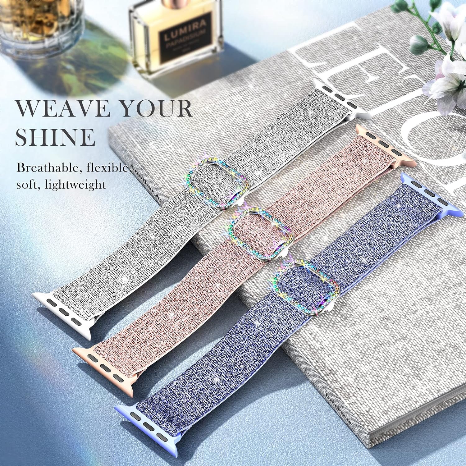 Waterproof Case and Glitter Stretchy Bands Compatible with Apple Watch Series 10 42Mm