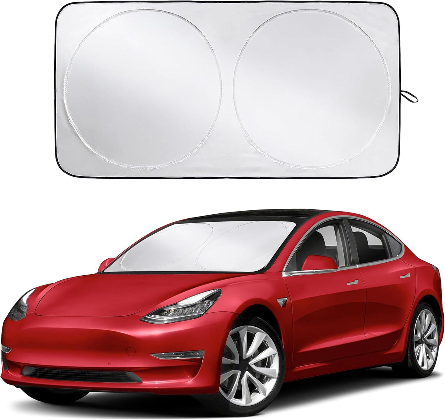 Windshield Sun Shade for Tesla Model 3/Y Cars (2016-2024) - Reflective 240T Material Foldable Sun Shield - Upgraded Windshield Fits for Both Tesla Model Y Sunshade and Tesla Model 3 Sunshade