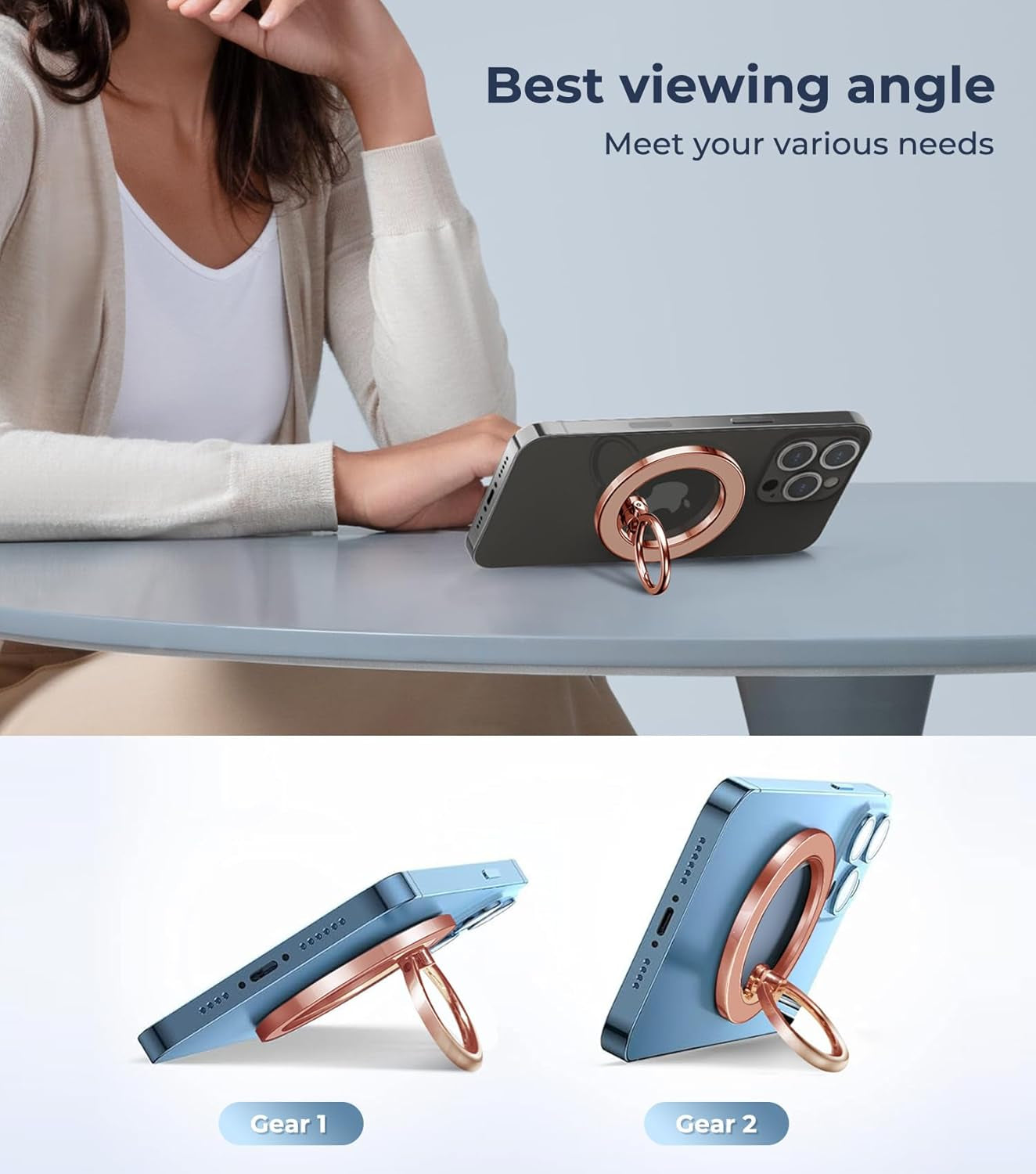 Glitter Magnetic Phone Ring Holder for Magsafe, Magnet Finger Ring Grip Stand Holder, Compatible with Pops0Ckets Magsafe Accessories for Women Iphone 16E,15,14, 13, 12 11 Pro/Max/Plus, Rose Gold