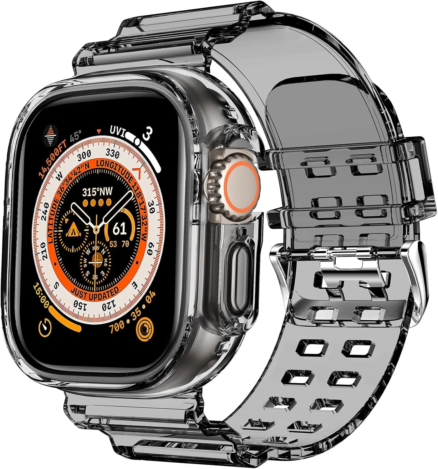 Compatible for Clear Apple Watch Band with Bumper Case, Women Men Glitter Bling TPU Sport Strap for Iwatch SE Ultra Series 10 9 8 7 6 5 4 3 2 1