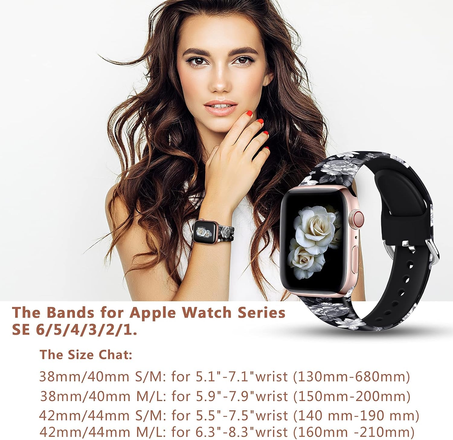 Bands Compatible with Apple Watch Band 38Mm 40Mm 41Mm 42Mm 44Mm 45Mm for Women Men Silicone Floral Pattern Printed Band Strap for Iwatch Band SE Series 7 6 5 4 3 2 1 Wristband