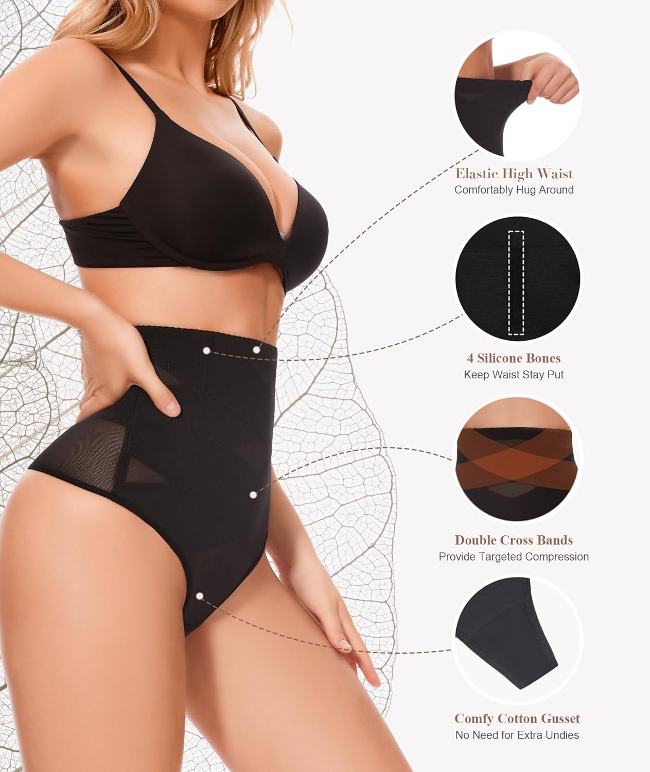Tummy Control Thong Shapewear for Women-High Waisted Body Shaper Thong Panties Girdle Seamless Compression Underwear